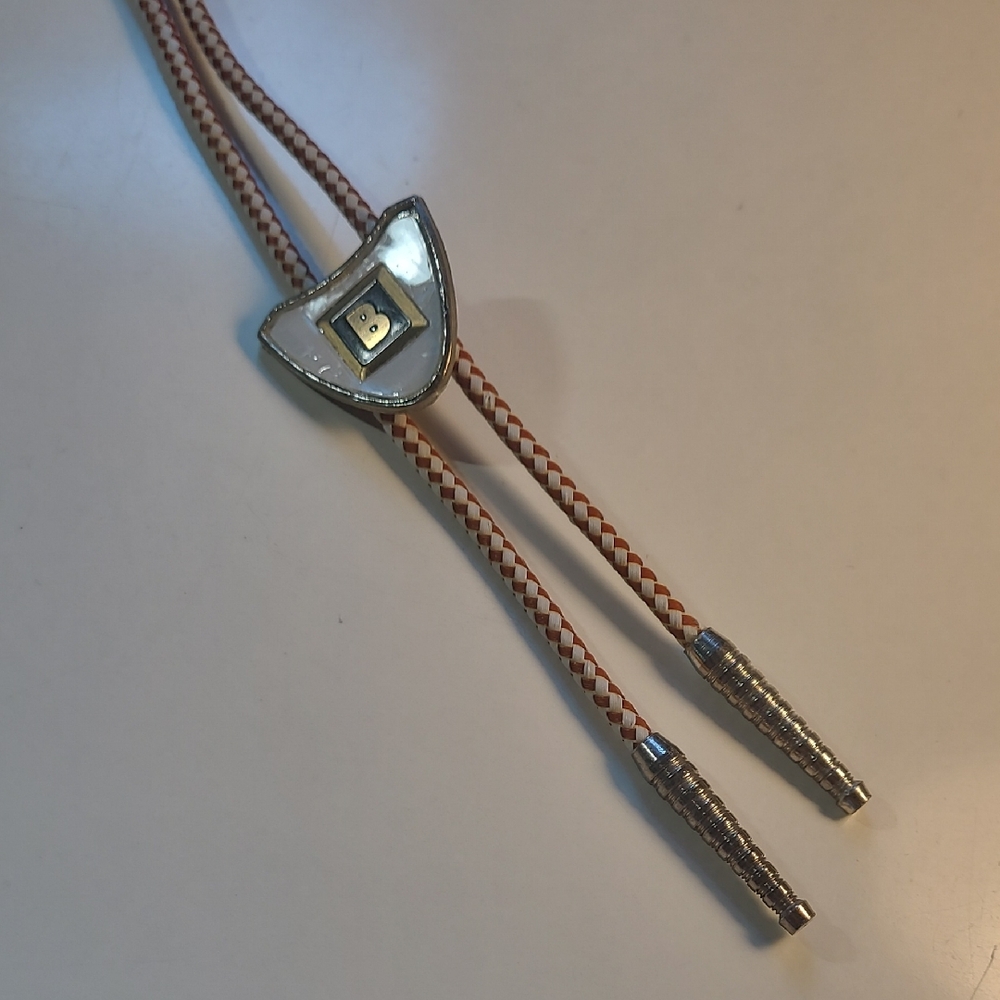 Silver and Brown Bolo Tie Letter B Vintage Western Rodeo Southern Cowboy Vintage